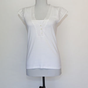 Ralph Lauren White Lace Trim Cotton Top Small